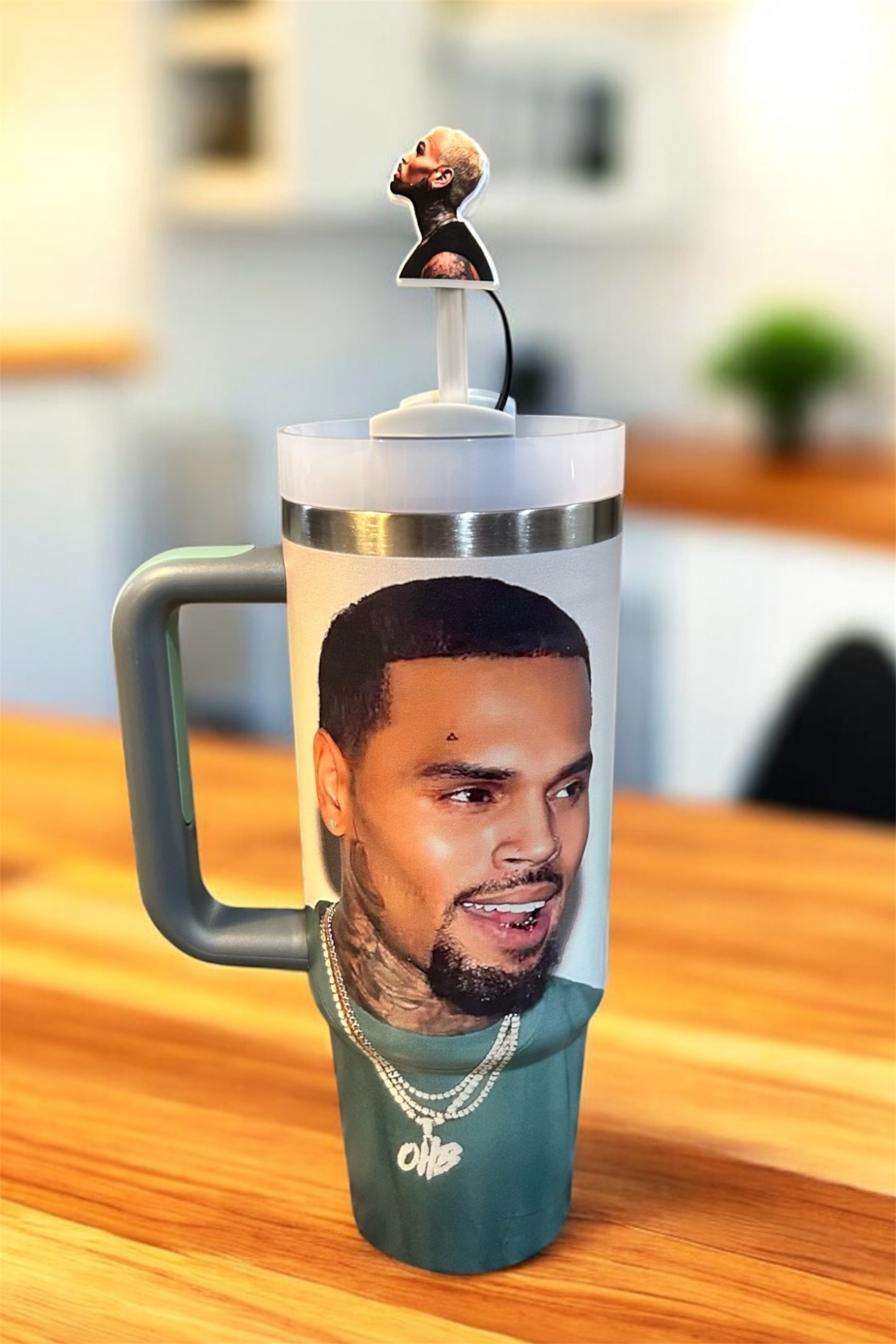 Chris Brown Tumbler & Straw Topper Bundle (Grey)