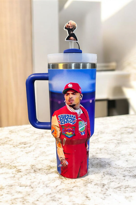 Chris Brown Tumbler & Straw Topper Bundle (Blue)